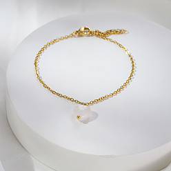 Настоящее золото 18K Элегантные стеклянные браслеты с подвесками, браслеты-цепочки из нержавеющей стали для женщин, сердце, реальный 18 k позолоченный, 6-3/4 дюйм (17 см)