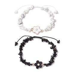 (52) Непрозрачная лаванда 2шт. наборы браслетов из плетеных бусин из натуральных драгоценных камней, регулируемые цветочные пластиковые соединители подвески браслеты для девочек женщин, разноцветные, внутренний диаметр: 2-1/8~3-3/8 дюйм (5.5~8.5 см)