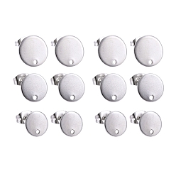 Stainless Steel Color Non-Tarnish 42Pcs 3 Size 304 Stainless Steel Stud Earring Findings, with Loop and Flat Plate, Ear Nuts/Earring Backs, Flat Round, Stainless Steel Color, 8~12x1mm, Hole: 1.5~1.8mm, Pin: 0.8mm, 42pcs/box