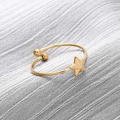 Звезда 304 открытая манжета из нержавеющей стали для женщин, ионное покрытие (ip), звезда, размер США 8 1/2 (18.5 мм), звезды: 7x7 mm