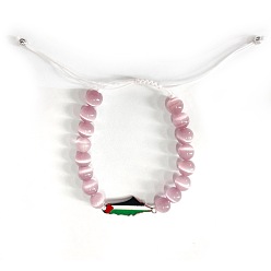 Нержавеющая Сталь Цвет Карта Палестины 304 Браслеты из нержавеющей стали с эмалированными звеньями, Браслеты из плетеных бусин с круглыми бусинами в форме кошачьего глаза для женщин и мужчин, цвет нержавеющей стали, 6.89 дюйм (17.5 см)