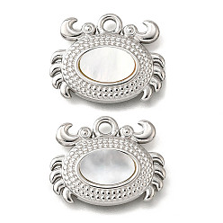 Краб 304 подвески из нержавеющей стали с натуральными белыми ракушками, прелести морских животных, цвет нержавеющей стали, краб, 17.5x21.5x3 мм, отверстие : 2.2 мм