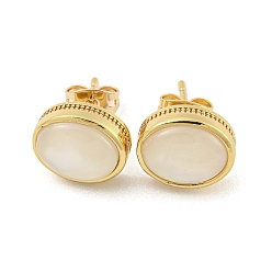 Real 18K Gold Plated Brass Ear Studs, with Resin, Oval, Real 18K Gold Plated, 11.5x10mm