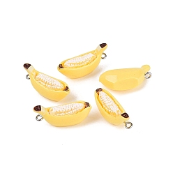 Yellow Opaque Resin Imitation Fruit Pendants, Banana Charm, with Platinum Iron Loops, Yellow, 30x10.5x14mm, Hole: 1.8~2mm