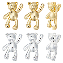 Золотой & Серебряный 12 шт. 2 цвета латунные подвески, без свинца и без кадмия, стойки покрытие, медведь, золотой и серебряный, 24x14.5x6 мм, отверстие : 5x2 мм, 6 шт / цвет