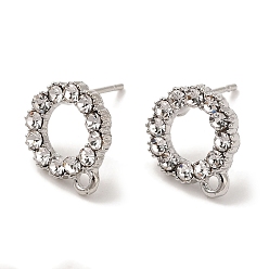 Платина Покрытие стойки латунь микро паве серьги-гвоздики из циркония фурнитура, долговечный, без свинца и без кадмия, кольцо, платина, 13x11 мм, отверстие : 2 мм, штифты : 1 мм