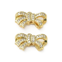 Настоящее золото 18K Латунные микро проложить кубического циркония бусы, бантом, реальный 18 k позолоченный, 9.5x18.5x6 мм, отверстие : 1.3 мм