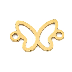 Настоящее золото 18K Ионное покрытие (IP) 201 Шарм соединителей из нержавеющей стали, ссылка на бабочку, лазерная резка, реальный 18 k позолоченный, 9x15x1 мм, отверстие : 1.5 мм