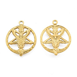 Real 18K Gold Plated 201 Stainless Steel Pendants, Baphomet, Real 18K Gold Plated, 30.5x24.5x3mm, Hole: 2mm