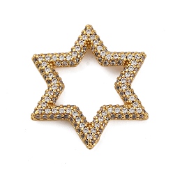 Звезда Латунное покрытие стойки микро паве прозрачный кубический цирконий соединительные кольца, долговечный, без кадмия и без свинца, реальный 18 k позолоченный, звезда, 25x22x3 мм, внутренний диаметр: 16x13 мм
