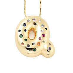 Letter Q Латунные ожерелья с подвесками в виде букв из микрофибры с кубическим цирконием, реальный 18 k позолоченный, Буква Q, 17.40~17.80 дюйм (44.2~45.2 см), Кулон : 28.5x27 мм