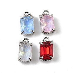(52) Непрозрачная лаванда Подвески из латуни с микропаве из кубического циркония и стеклянным кристаллом, прямоугольные, стойки покрытие, долговечный, без свинца и без кадмия, с целью перехода в кольце, разноцветные, 11x7x6 мм, отверстие : 2 мм