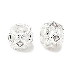 Серебро Латунь микропаве прозрачный кубический цирконий европейский бисер, долговечный, бусины с большим отверстием, барабан, серебряные, 6x8x8 мм, отверстие : 4.2 мм