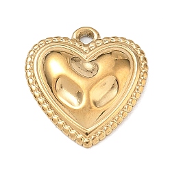 Golden 304 Stainless Steel Pendants, Heart with Beaded Border Charms, Golden, 22x27x5mm, Hole: 1.4mm