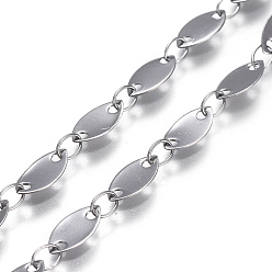 Stainless Steel Color Tarnish Resistant 304 Stainless Steel Link Chains, Soldered, Horse Eye, Stainless Steel Color, 8x4x0.2mm