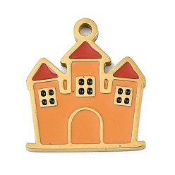 Дом 304 из нержавеющей стали шармы эмали, золотые, дом, 14.5x13x1 мм, отверстие : 1.2 мм