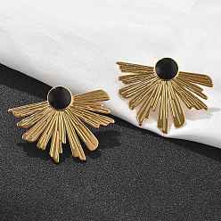 Золотой 304 женские серьги-гвоздики из нержавеющей стали, вентилятор, золотые, 32x41.5 мм