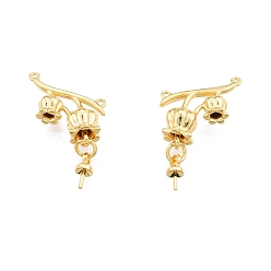 Real 18K Gold Plated Brass Pendants, Branch with Flower Charms, Real 18K Gold Plated, 23mm, Hole: 1mm