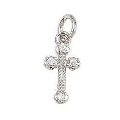 Платина Латунные микро проложить кубического циркония подвески, с целью перехода в кольце, крест прелести, стойки покрытие, долговечный, без свинца и без кадмия, платина, 13x6.5x2 мм, отверстие : 3 мм