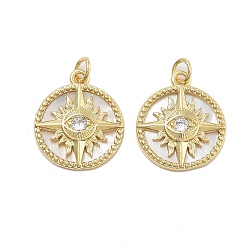 Настоящее золото 18K Латунные микро проложить кубического циркония подвески, с кольцом и оболочкой, долговечный, без кадмия и без свинца, плоский круглый с подвесками для глаз, реальный 18 k позолоченный, 20x17x3.5 мм, отверстие : 3 мм