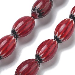 (123L) Белый крем непрозрачный блеск Handmade millefiori lampwork beads strands, рис, огнеупорный кирпич, 14.5~15.5x8~9 мм, отверстие : 1 мм, около 27 шт / нитка, 15.75 дюйм (40 см)
