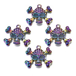 Rainbow Color Alloy Pendants, Cadmium Free & Nickel Free & Lead Free, Skul, Rainbow Color, 29.5x35x5mm, Hole: 2mm, Fit for 1mm Rhinestone