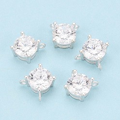 Серебро 925 Прозрачное серебро с микропаве из прозрачного кубического циркония, плоско-круглые, с двойными кольцами, серебряные, 7x8x4.5 мм, отверстие : 0.9~1 мм