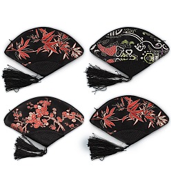 Черный Веерообразные сумки из парчовой ткани на молнии с кисточкой, для праздничных закусок, подарков, украшений, чёрные, 20x13 см