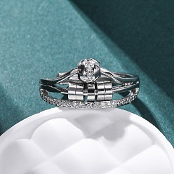 Платина Кольца для женщин с микропаве из латуни и прозрачными кубическими цирконами для снятия беспокойства, платина, 10.5 мм, внутренний диаметр: американский размер 7 3/4 (17.9 мм)