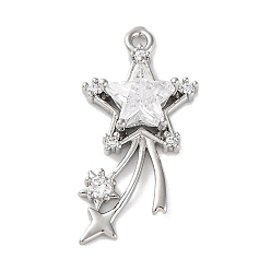 Платина Латунные микро проложить кубического циркония подвески, без кадмия, без никеля и без свинца, звезды прелести, платина, 25.5x13x4.5 мм, отверстие : 1.5 мм