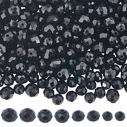 Черный 8 нити 4 стили непрозрачные однотонные стеклянные бусины нити, граненые, рондель, чёрные, 4~10x3~8 мм, отверстие : 0.4~1 мм, 2 прядь / стиль