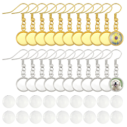 Platinum & Golden PandaHall Elite DIY Flat Round Dangle Earring Making Kit, Including Iron Dangle Earrings Hooks with Cabochon Settings, Transparent Glass Cabochons, Platinum & Golden, Cabochons: 9.5~10x3.5mm, 60pcs/box