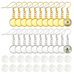 Platinum & Golden DIY Flat Round Dangle Earring Making Kit, Including Iron Dangle Earrings Hooks with Cabochon Settings, Transparent Glass Cabochons, Platinum & Golden, Cabochons: 9.5~10x3.5mm, 60pcs/box