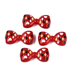 Crimson Opaque Acrylic Beads, Bowknot with Heart & Rhombus, with Enamel, Crimson, 18x34.5x9.5mm, Hole: 2.8mm