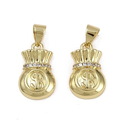 Настоящее золото 18K Латунные микро проложить кубического циркония подвески, мешок денег, долговечный, без кадмия и без свинца, стойки покрытие, реальный 18 k позолоченный, 16x10x4 мм, отверстие : 3.5x4.5 мм