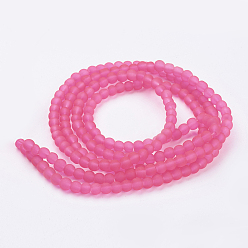 Deep Pink Transparent Glass Bead Strands, Frosted, Round, Deep Pink, 4mm, Hole: 1.1~1.6mm, about 200pcs/strand, 31.4 inch