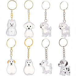 Color mezclado 8 piezas 8 estilos llaveros colgantes de resina con forma de perro, llaveros para guardar pelo de perro, con fornituras de hierro, color mezclado, 96~108 mm, 1 pc / estilo