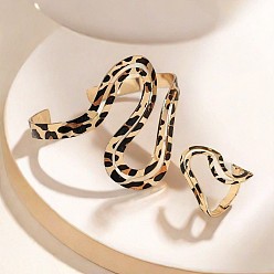 Золотой Наборы из сплава с браслетами-манжетами и кольцами в форме леопарда для женщин, золотые, внутренний диаметр: 60 мм