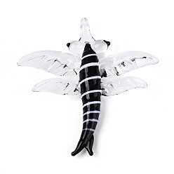 Черный Большие подвески, лэмпворк, ручная работа , стрекоза прелести, чёрные, 59.5~61.5x59.5~62x10.5~12 мм, отверстие : 5.5~6x5~6 мм