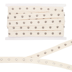 (404) Непрозрачное AB Кислое яблоко 5 ярды 201 лента с кнопками из нержавеющей стали, пришивная застежка из хлопковой ленты, с картой дисплея 1pc картона, цветочный белый, 20x4 мм