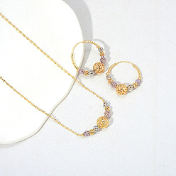 (52) Непрозрачная лаванда Комплект украшений из латуни, полый круглый, включая подвесные ожерелья и серьги-кольца, разноцветные, 18.39 дюйм (46.7 см)