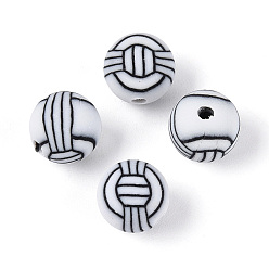 Белый Бусины из полимерной глины , волейбол, белые, 8 мм, отверстие : 1.8~2 мм