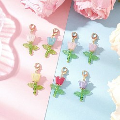 Золотой Подвески из цветочного акрила и пластика, искусственный жемчуг и японский бисер, с цинковым сплавом застежками омаров коготь, золотые, 36 мм, 7 шт / комплект