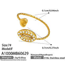 Shell Shape 316 Хирургические кольца из нержавеющей стали с микропаве и прозрачными кубическими циркониями., золотые, формы раковины, внутренний диаметр: 15~20 мм