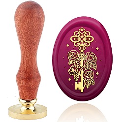 Цветок Набор сургучной печати, печать сургучом твердой латунной головки, деревянная ручка ретро латунный штамп комплект съемный, для конвертов приглашений, подарочная карта, роза, 9x3x2.2 см