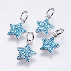 Платинированный Латунные микро проложить кубического циркония прелести, без кадмия и без свинца, звезда, Реальная платина, 11x8.5x1 мм, отверстие : 3 мм