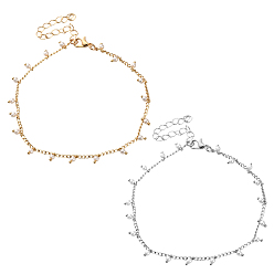 Платиновый & Золотой 6 шт. 2 цвета латунные браслеты с подвесками для ног для женщин, с пластиковыми жемчужными круглыми бусинами, платиной и золотом, 9-5/8 дюйм (245 мм), 3 шт / цвет