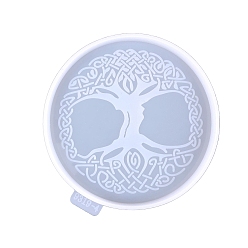 White Flat Round with Tree of Life DIY Silicone Cup Mat Molds, Resin Casting Molds, for UV Resin & Epoxy Resin Craft Making, White, 104x105mm