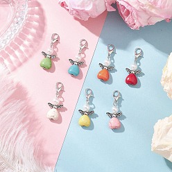 Платина Синтетические бирюзовые подвески, Сердце с ангелом, с цинковым сплавом застежками омаров коготь, платина, 33.5 мм