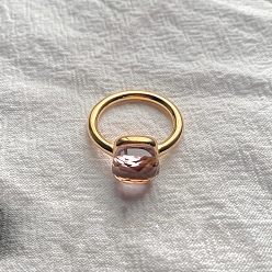 Pink Квадратный 304 нержавеющая сталь со стеклянными кольцами для пальцев, золотые, розовые, 10 мм, размер США 8 (18.1 мм)